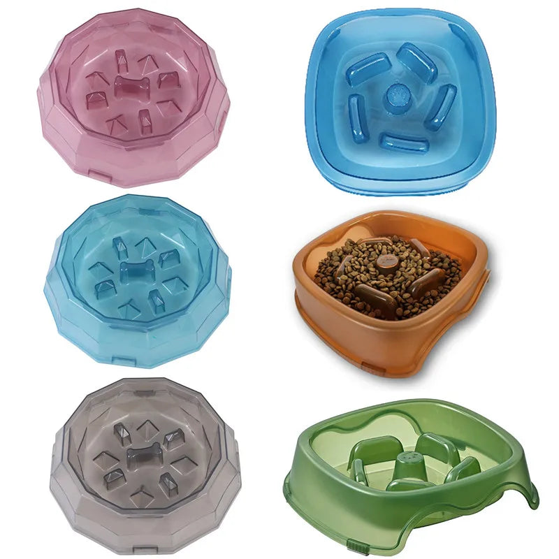 Pet Cat or Dog Slow Food Bowl Fat Help Healthy Round Anti-choking Thickened And Non-slip Multiple Colors Shapes