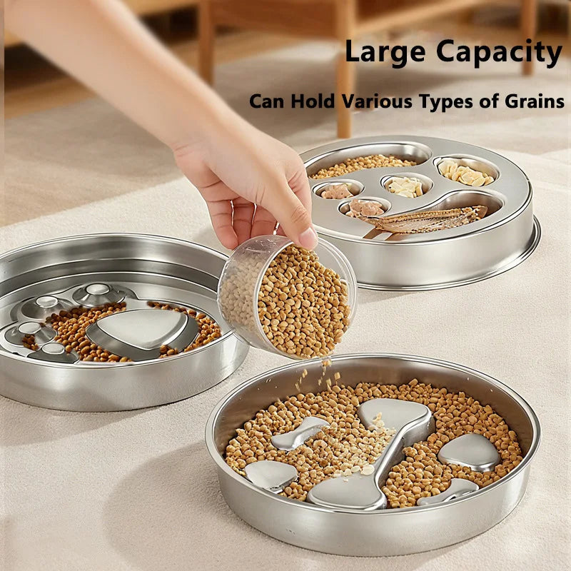 Stainless Steel Dog Slow Feeder Food Bowl, Metal Non-Slip Lick Plate,Puzzle Maze Dish for Small & Medium Sized Breeds