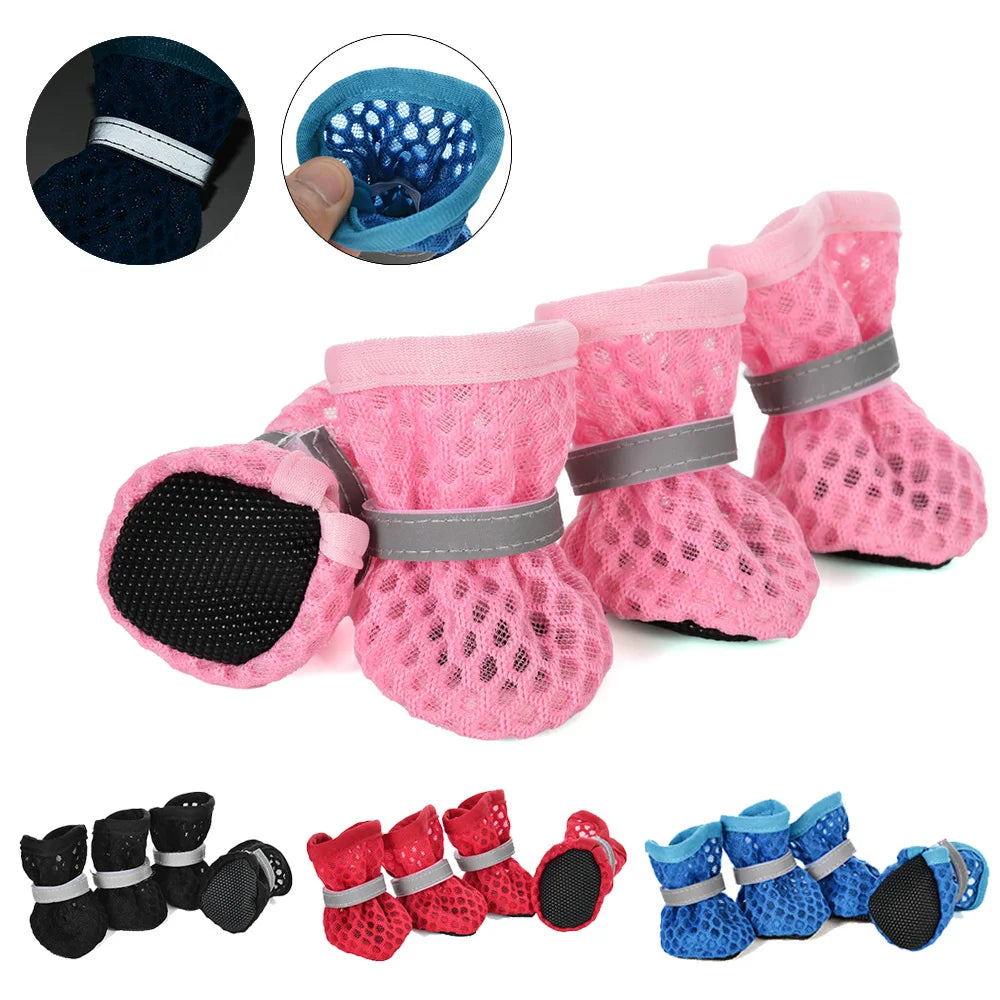 Cooling Dog Shoes for Small Medium Dogs Cat Non-Slip Breathable Reflective 4pc/Set Puppy Boots Sneaker Pug Chihuahua Pet Suplies