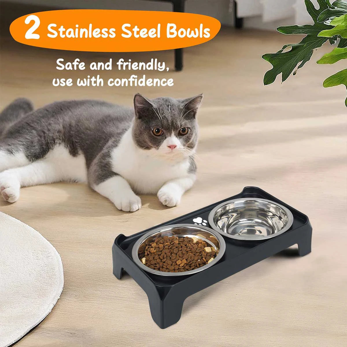 Single box packaging. Pet neck support double bowls - Easy to clean, with anti-slip pads, detachable, pet bowls, pet supplies