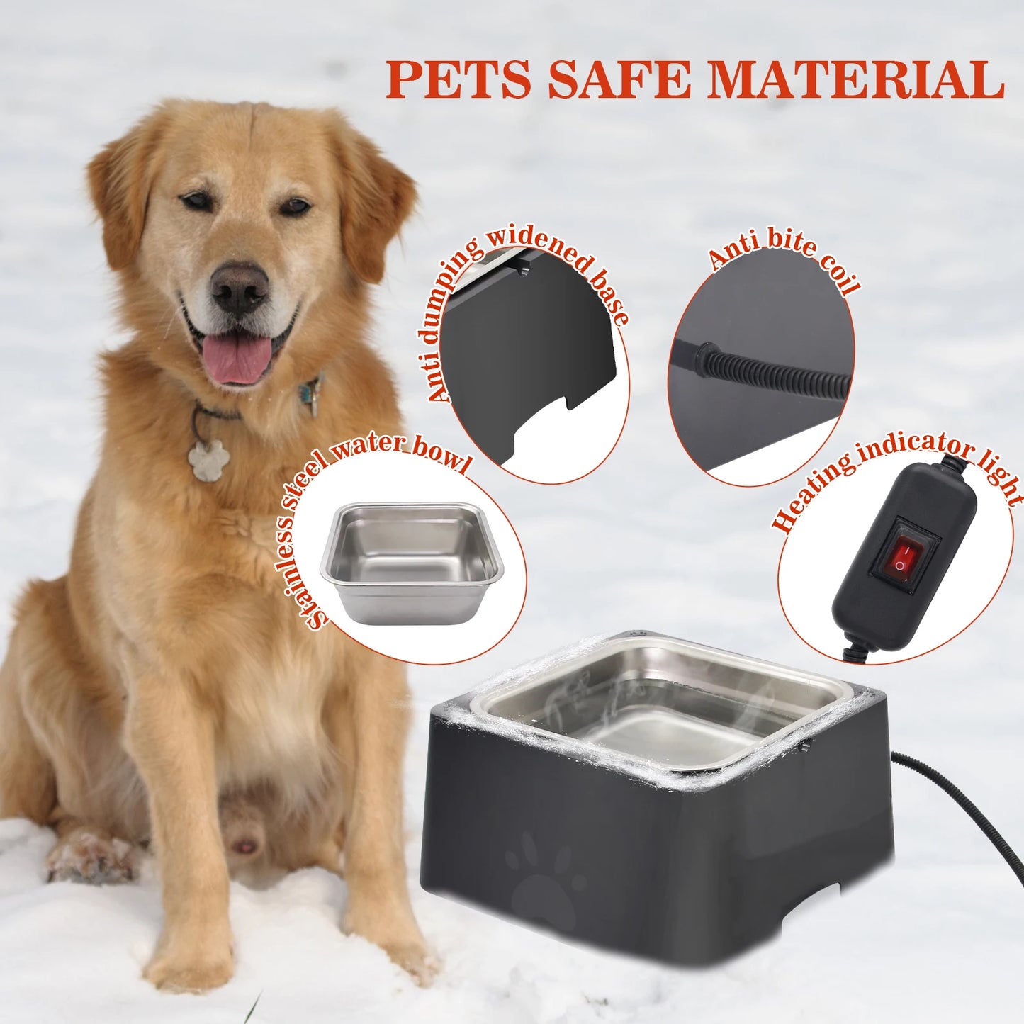 3.2L Large Capacity Heated Water Bowl for Dog Outdoor Heated Dog Bowl with Chew Resistant Power Cord, Waterproof Bowl in Winter
