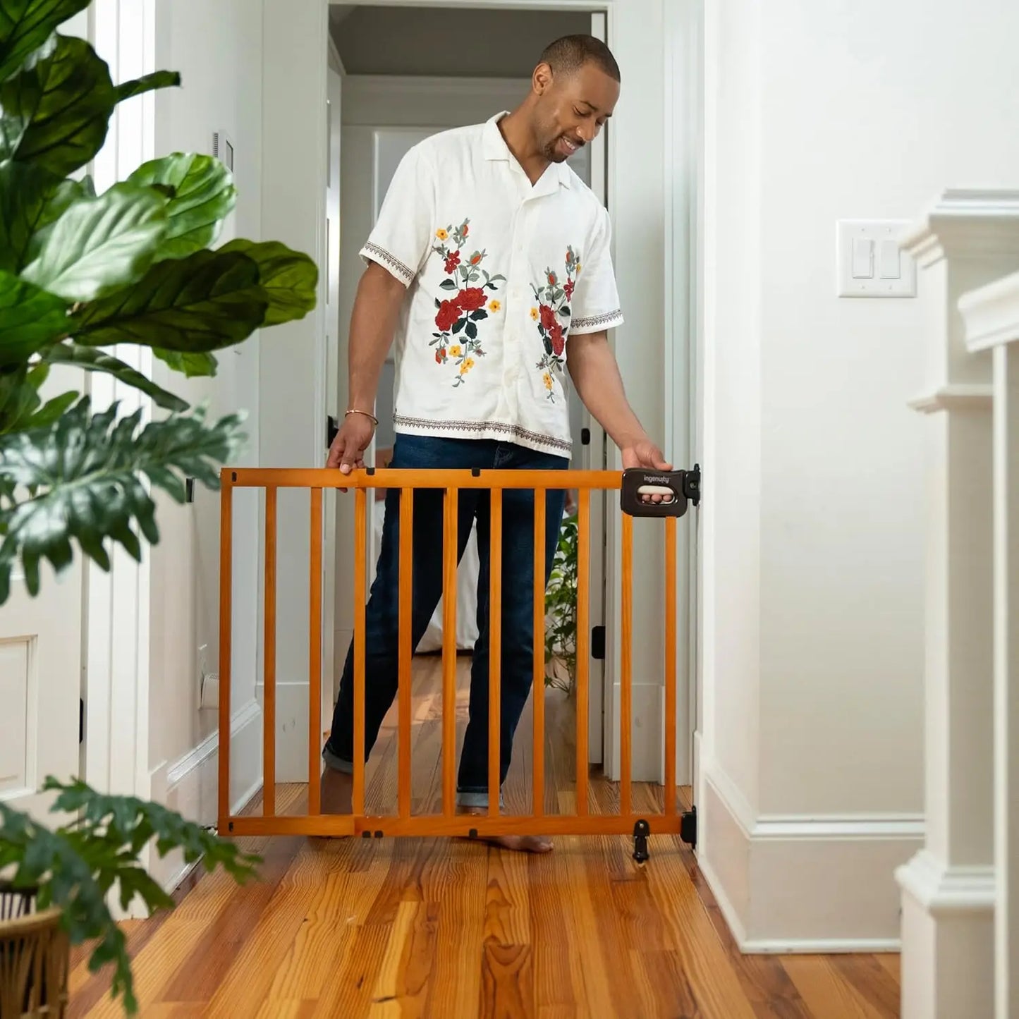 Wood Banister & Stair Safety Pet and Baby Gate, 32"-48" Wide, 33" Tall, Install Banister to Banister or Wall, Wall in Doorway