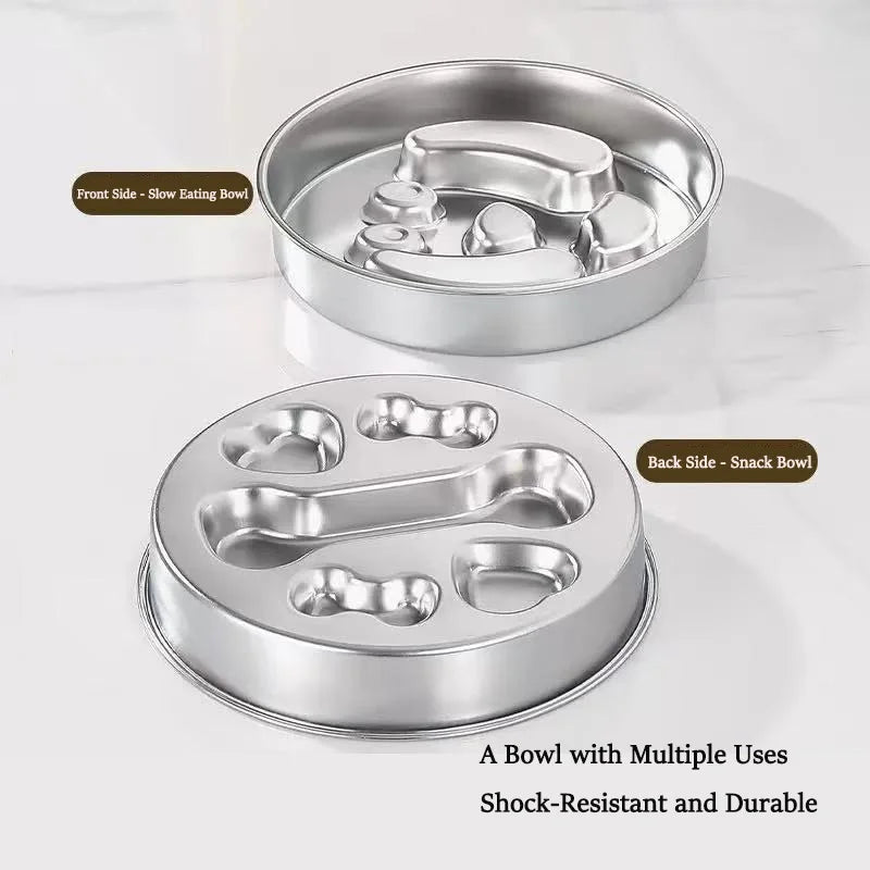Stainless Steel Dog Slow Feeder Food Bowl, Metal Non-Slip Lick Plate,Puzzle Maze Dish for Small & Medium Sized Breeds