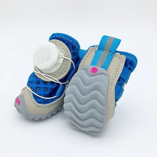 4pcs/set Regulable Breathable Dog Mesh Shoes Adjustable Reflective Pet Boots Soft Sole Anti-slip Dog Footwear Small Dogs