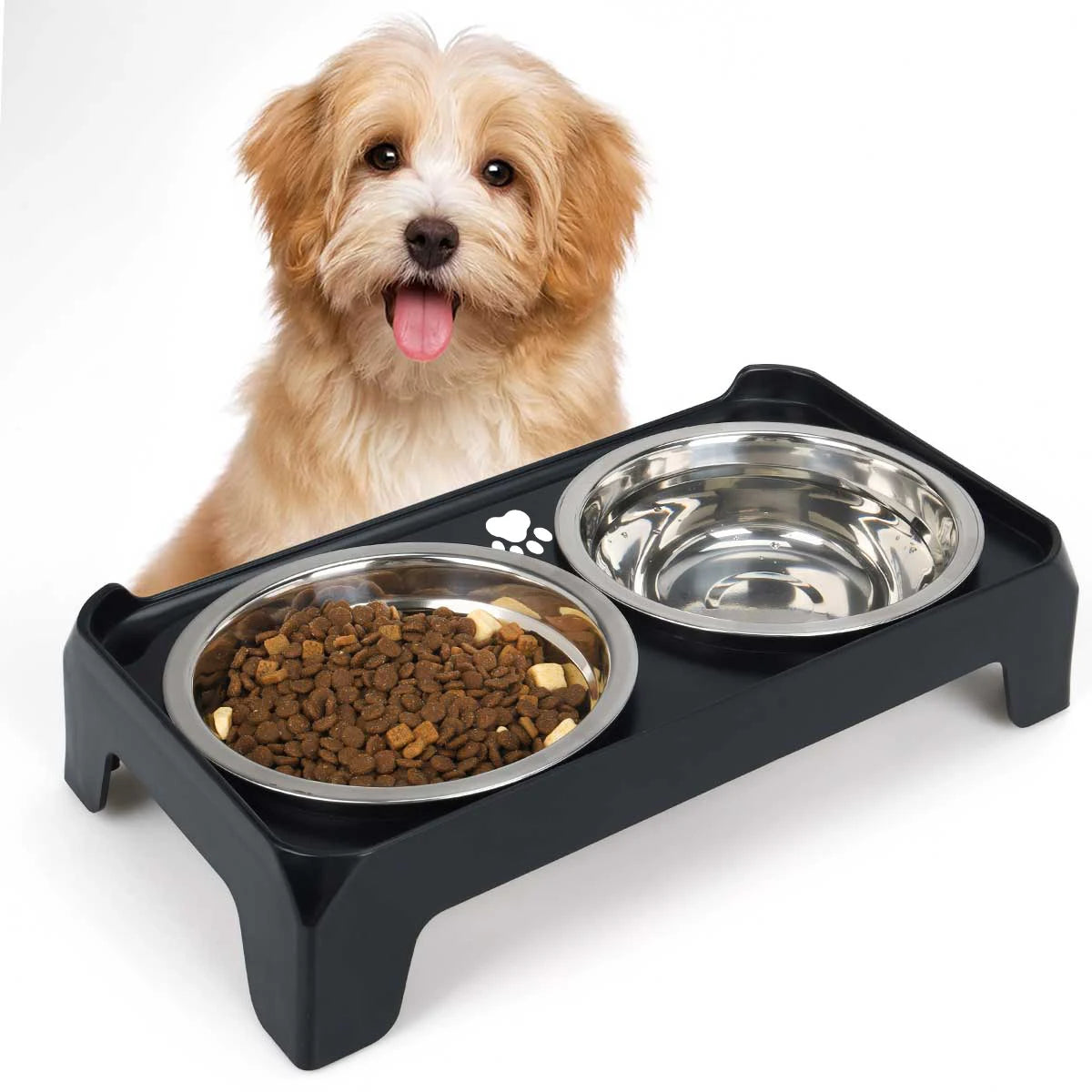 Single box packaging. Pet neck support double bowls - Easy to clean, with anti-slip pads, detachable, pet bowls, pet supplies
