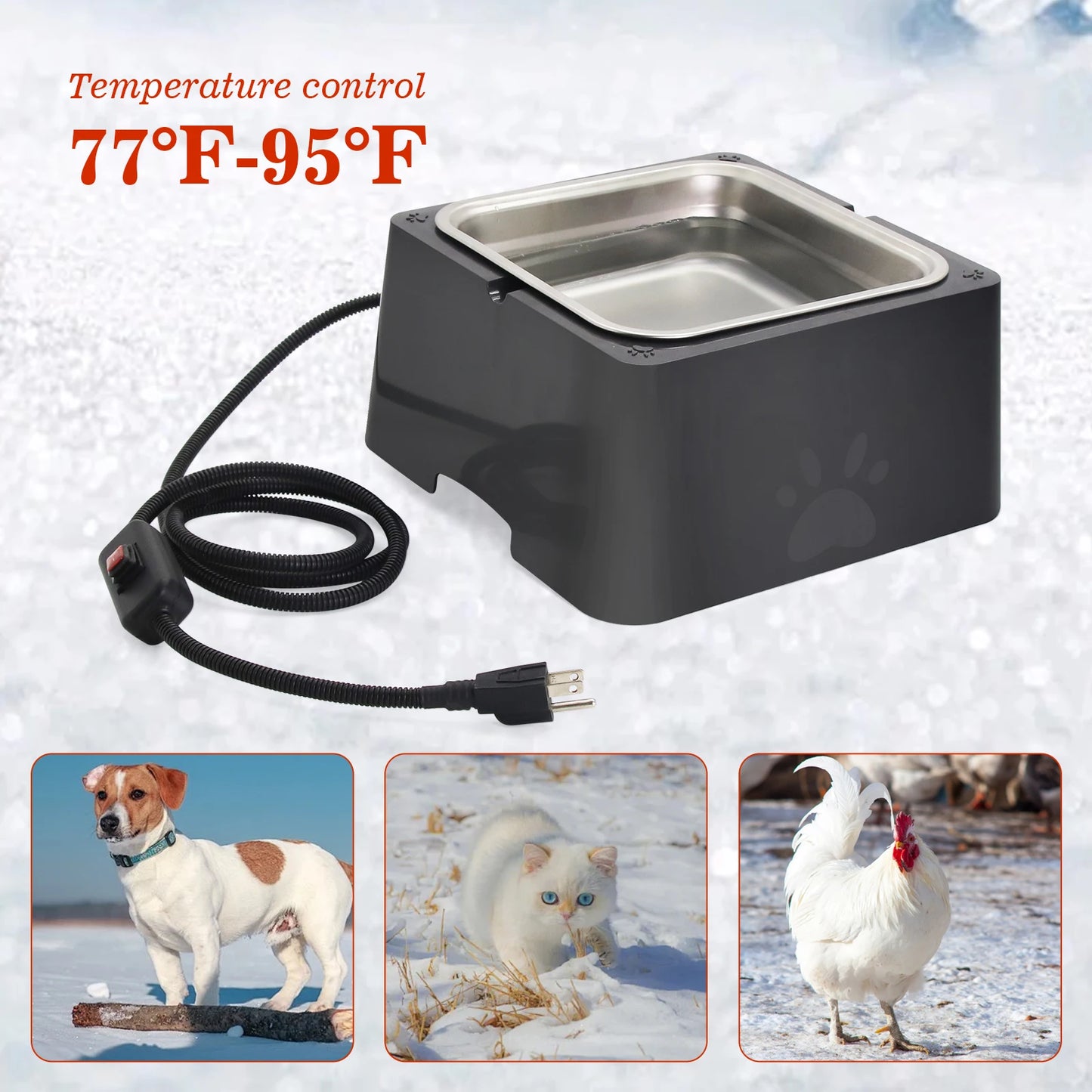 3.2L Large Capacity Heated Water Bowl for Dog Outdoor Heated Dog Bowl with Chew Resistant Power Cord, Waterproof Bowl in Winter