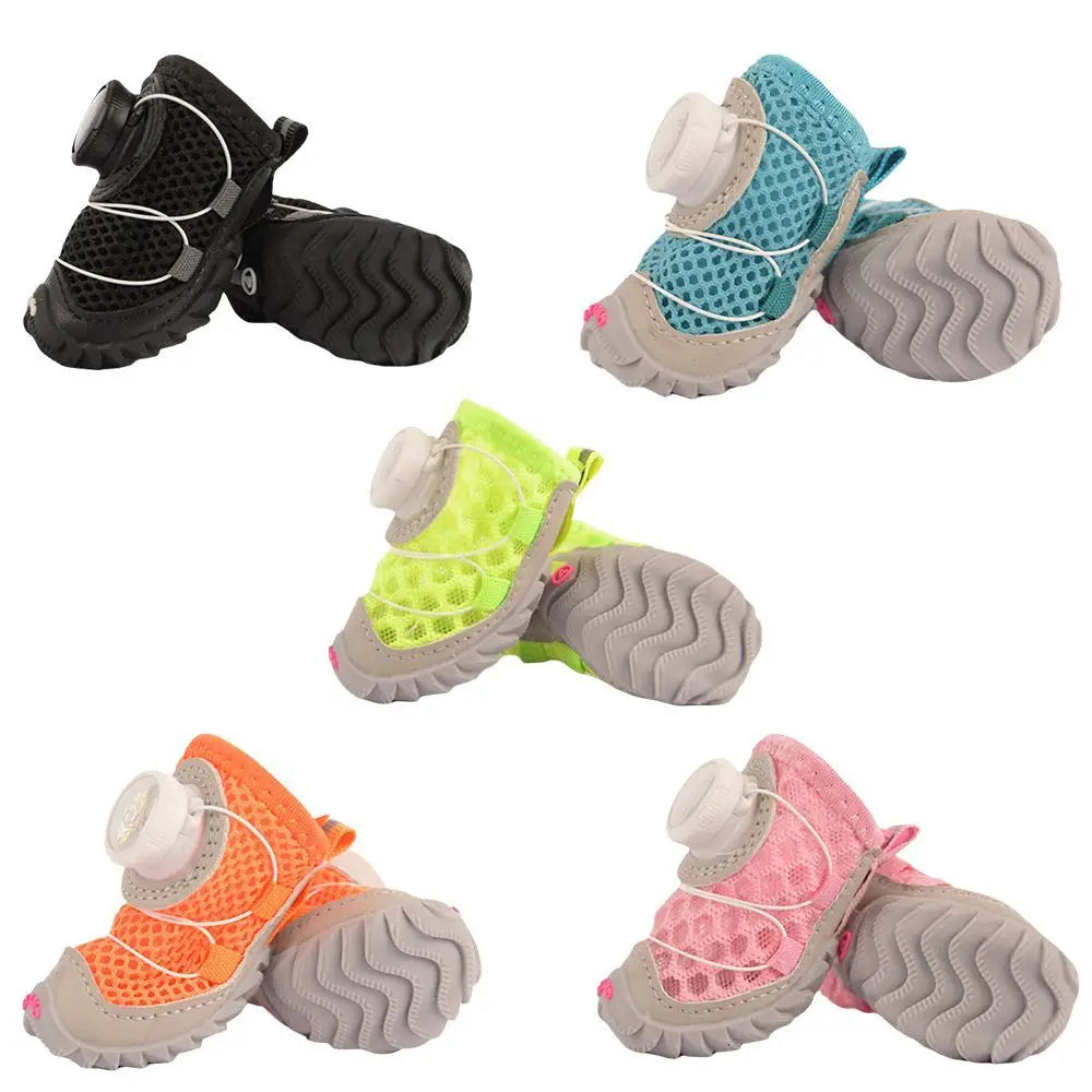 4pcs/set Regulable Breathable Dog Mesh Shoes Adjustable Reflective Pet Boots Soft Sole Anti-slip Dog Footwear Small Dogs