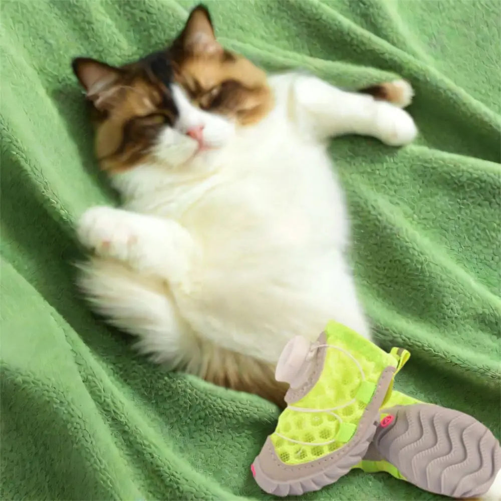 4pcs/set Regulable Breathable Dog Mesh Shoes Adjustable Reflective Pet Boots Soft Sole Anti-slip Dog Footwear Small Dogs