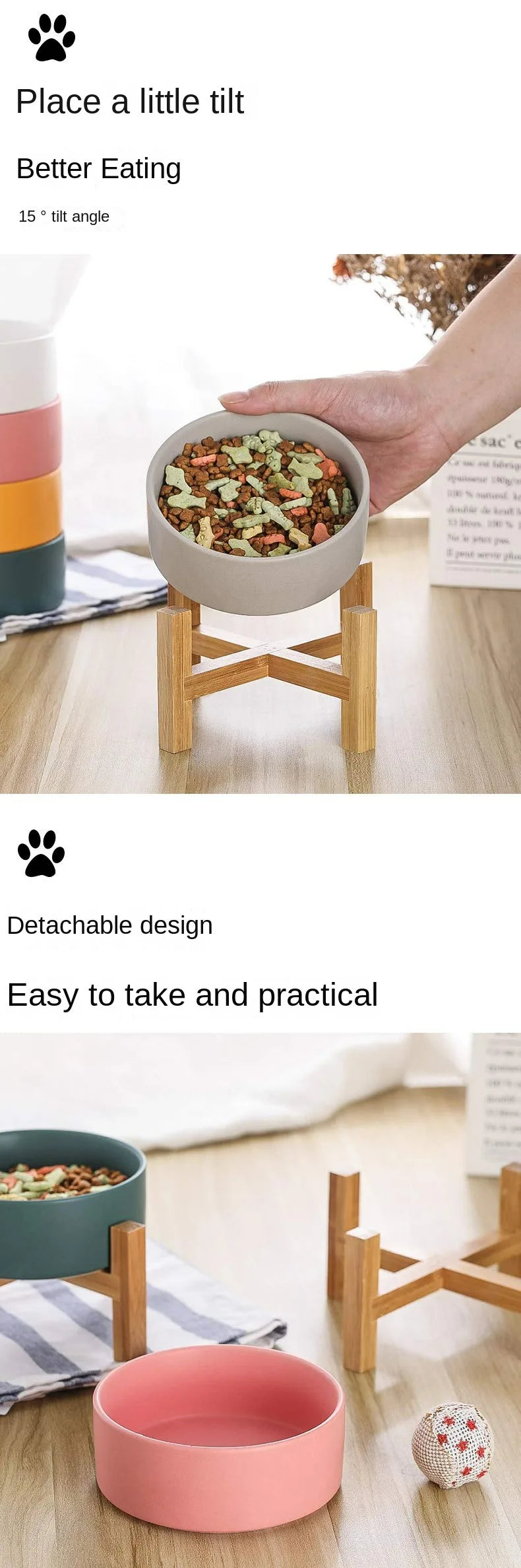 1800ml Big Dogs Bowl Double Ceramic Elevated Pet Food Water Feeders Small Medium Large Dog Feeding Supplies with Wooden Stand