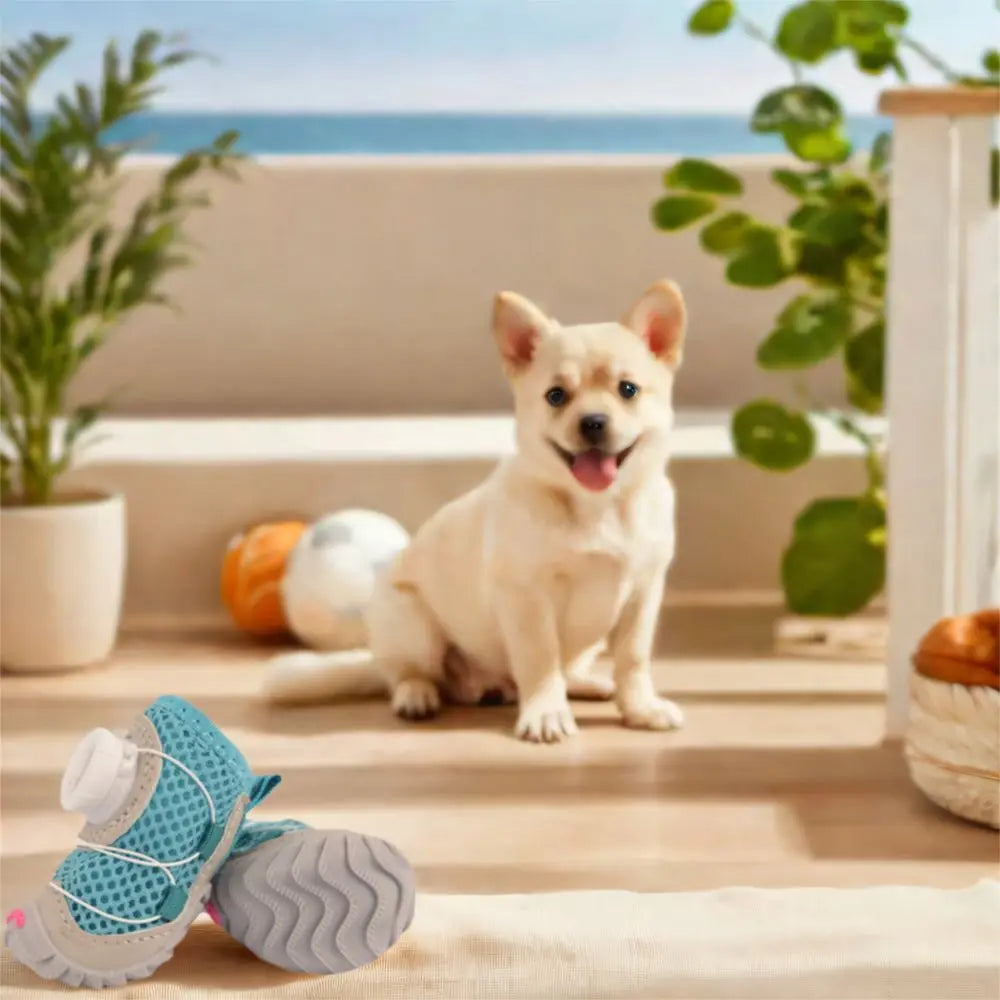 4pcs/set Regulable Breathable Dog Mesh Shoes Adjustable Reflective Pet Boots Soft Sole Anti-slip Dog Footwear Small Dogs