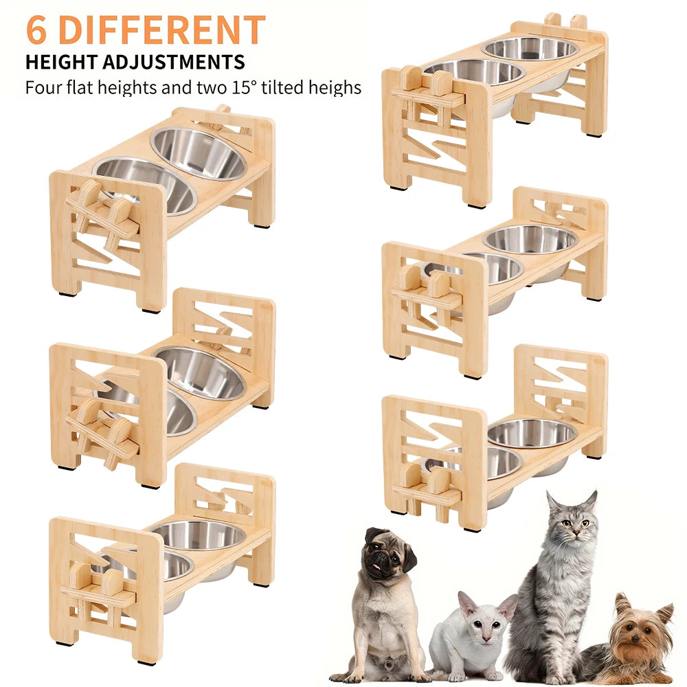 Elevated Small Toy Dog Cat Bowls Tilted Adjustable Puppy Feeder Stand with 2 Stainless Steel Bowls for Puppies Cats Accessories
