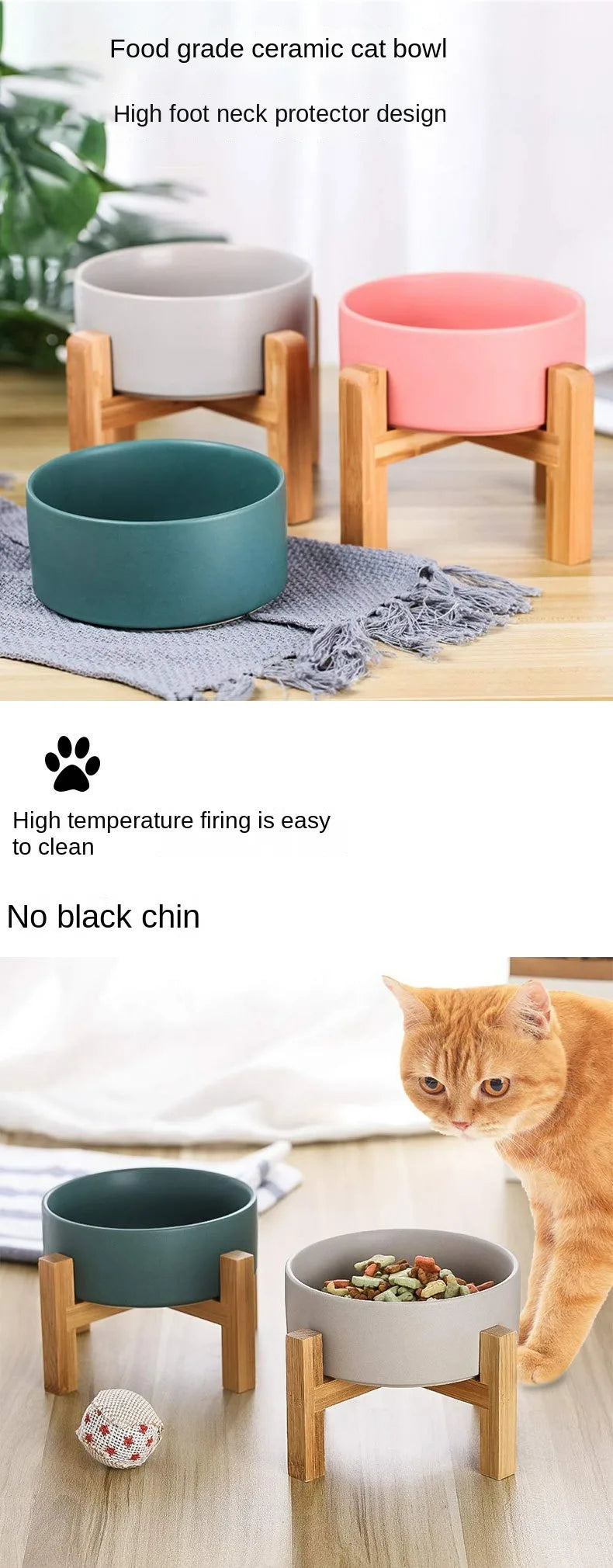 1800ml Big Dogs Bowl Double Ceramic Elevated Pet Food Water Feeders Small Medium Large Dog Feeding Supplies with Wooden Stand