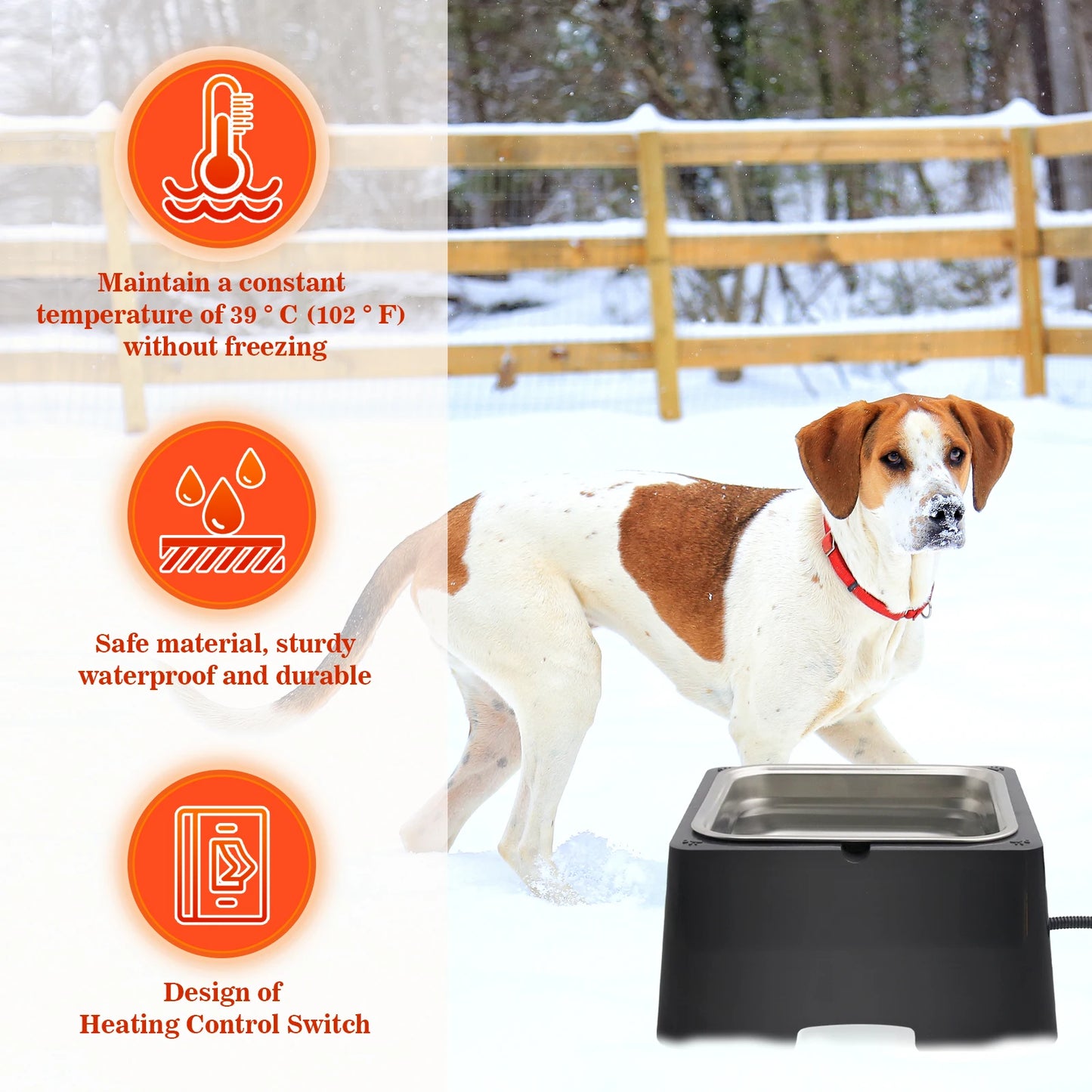 3.2L Large Capacity Heated Water Bowl for Dog Outdoor Heated Dog Bowl with Chew Resistant Power Cord, Waterproof Bowl in Winter