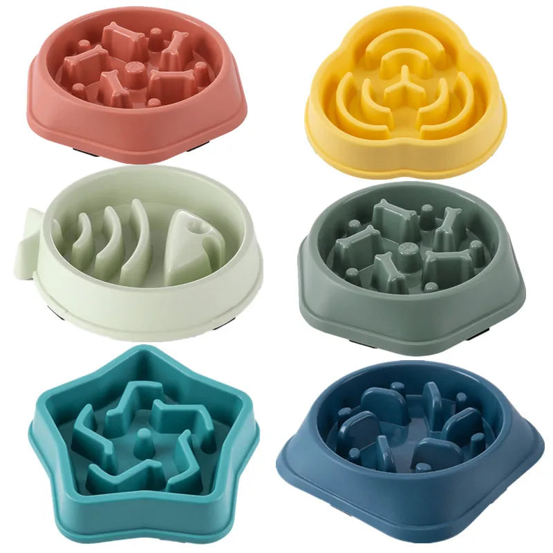 Pet Cat or Dog Slow Food Bowl Fat Help Healthy Round Anti-choking Thickened And Non-slip Multiple Colors Shapes