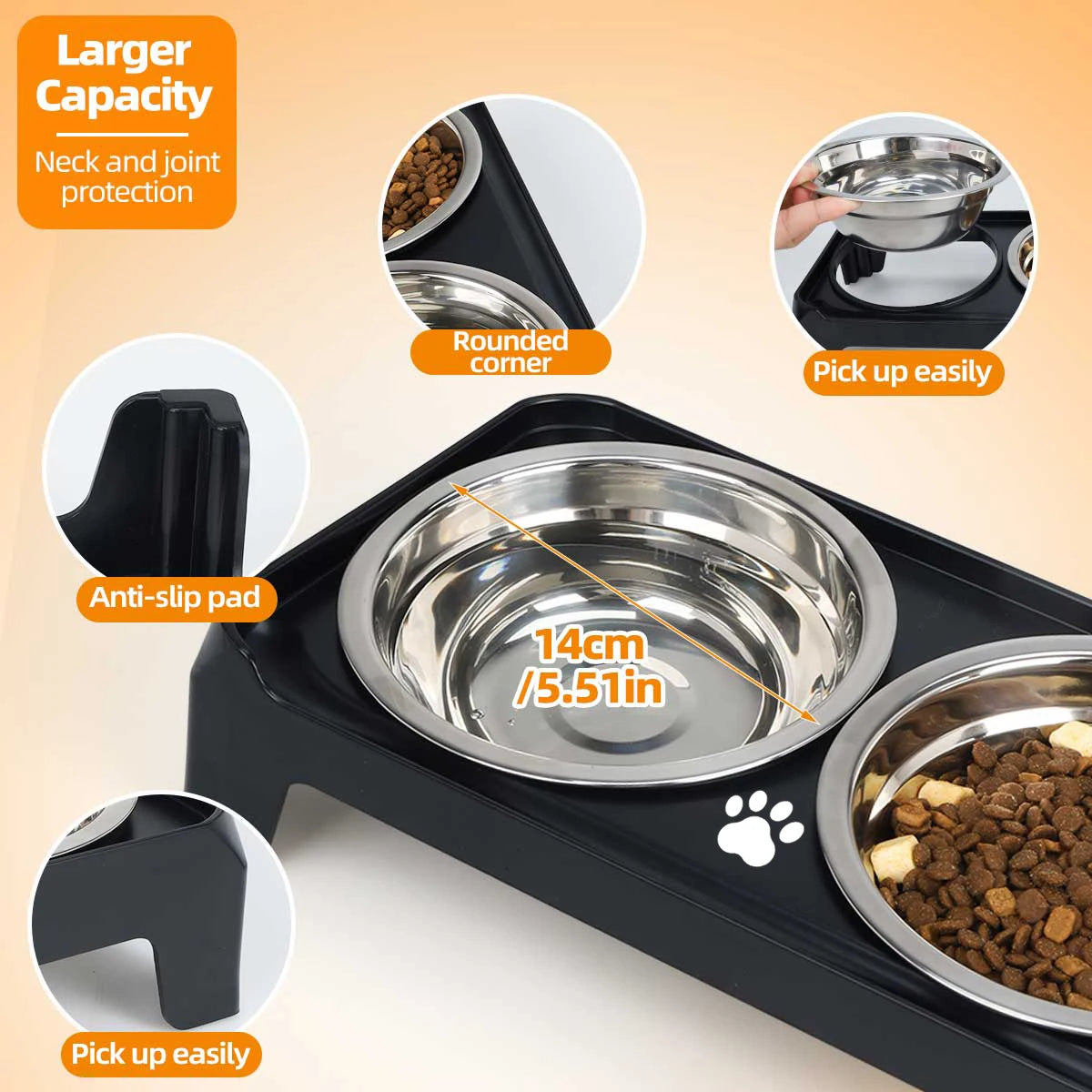 Single box packaging. Pet neck support double bowls - Easy to clean, with anti-slip pads, detachable, pet bowls, pet supplies