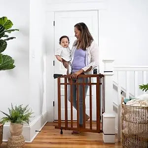 Wood Banister & Stair Safety Pet and Baby Gate, 32"-48" Wide, 33" Tall, Install Banister to Banister or Wall, Wall in Doorway
