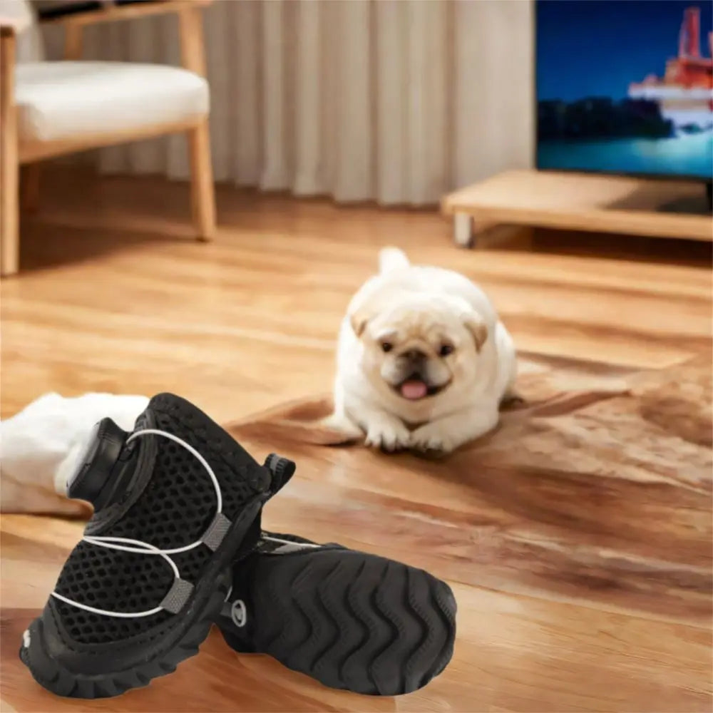 4pcs/set Regulable Breathable Dog Mesh Shoes Adjustable Reflective Pet Boots Soft Sole Anti-slip Dog Footwear Small Dogs