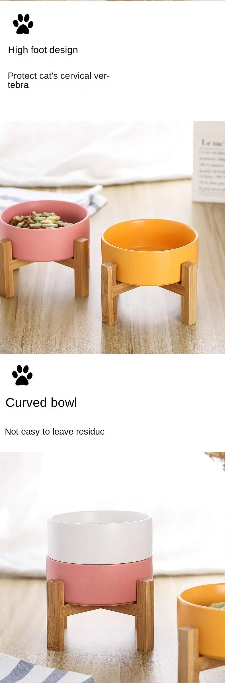 1800ml Big Dogs Bowl Double Ceramic Elevated Pet Food Water Feeders Small Medium Large Dog Feeding Supplies with Wooden Stand