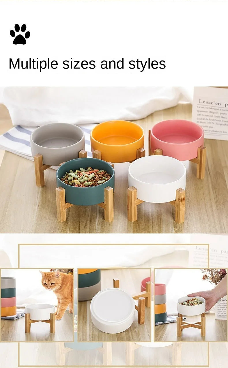 1800ml Big Dogs Bowl Double Ceramic Elevated Pet Food Water Feeders Small Medium Large Dog Feeding Supplies with Wooden Stand