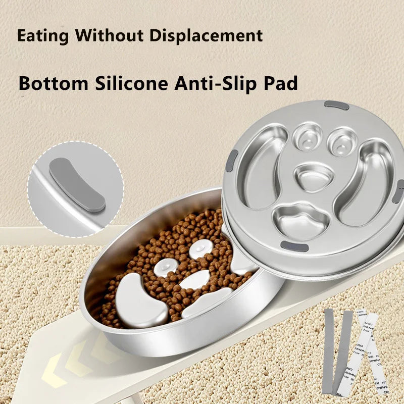 Stainless Steel Dog Slow Feeder Food Bowl, Metal Non-Slip Lick Plate,Puzzle Maze Dish for Small & Medium Sized Breeds