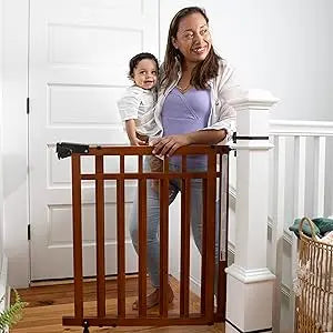 Wood Banister & Stair Safety Pet and Baby Gate, 32"-48" Wide, 33" Tall, Install Banister to Banister or Wall, Wall in Doorway
