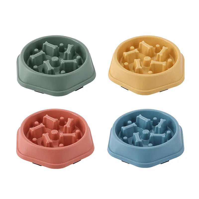 Pet Cat or Dog Slow Food Bowl Fat Help Healthy Round Anti-choking Thickened And Non-slip Multiple Colors Shapes