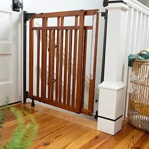 Wood Banister & Stair Safety Pet and Baby Gate, 32"-48" Wide, 33" Tall, Install Banister to Banister or Wall, Wall in Doorway